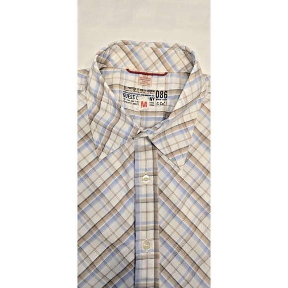 GUESS Long Sleeved Men's Shirt 100% Cotton Size M - Blue/Beige/White - Picture 5 of 12